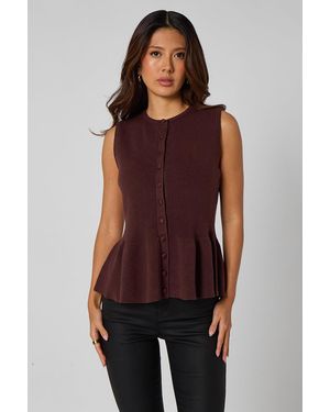 Urban Bliss Chocolate Peplum Button Front Vest - Red