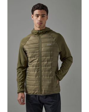 BoohooMAN Active Quilted Zip Through Hoodie - Green