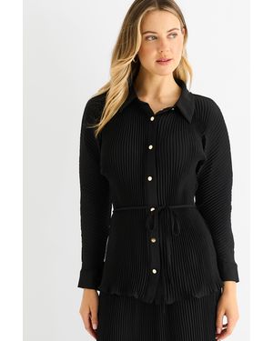 Gini London Plisse Button Through Shirt - Black