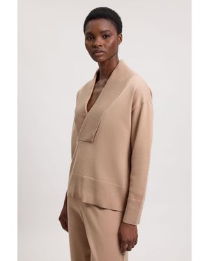 Karen Millen Wool Look Deep Collar Sleeve Knit Jumper - Natural