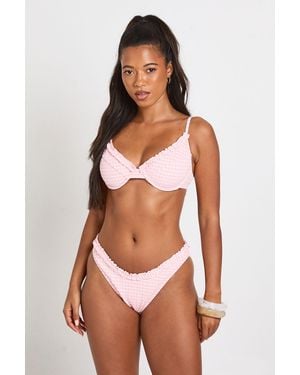 Boohoo Gingham Frill Edge Underwire Bikini Top & Bottoms Set - Pink
