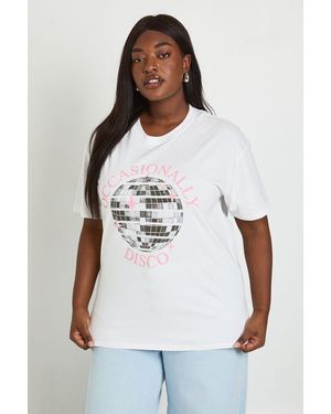 Boohoo Plus Occasionally Disco Oversized T-Shirt - White