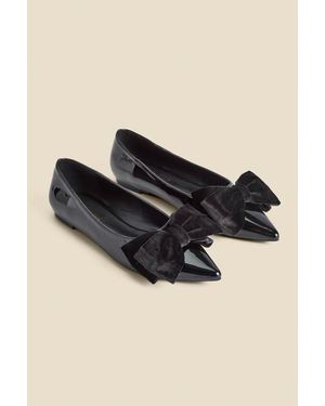 Sosandar Patent Ballet Court Shoes With Velvet Bow - Black