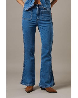 Warehouse High Waist Denim Bootcut With Patch Pockets - Blue