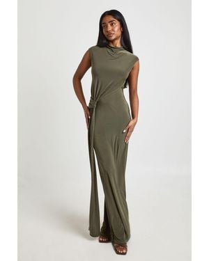 Boohoo Double Layer Slinky Side Wrap Detail Maxi Dress - Green