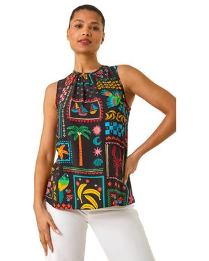 Roman Holiday Print Vest Top - Black