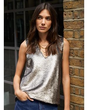 Baukjen Ourania Recycled Sequin V-Neck Top - Brown