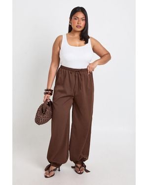 Boohoo Plus Tie Detail Balloon Trouser - Brown