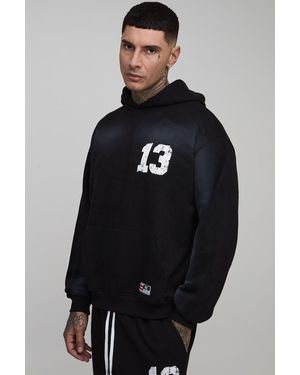 BoohooMAN Tall Oversized Boxy Spray Wash 13 Print Hoodie - Black
