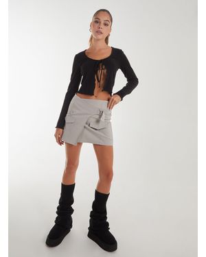 Pink Vanilla Bengaline Wrap D-Ring Mini Skirt - White