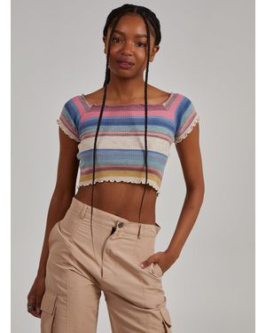 Pink Vanilla Space Dye Lettuce Hem Square Neck Crop Top - Brown