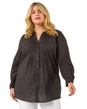 Roman Curve Shimmer Jacquard Blouse - Black