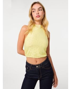Pink Vanilla Lace Halter Neck Top - Yellow