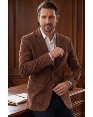 Infinity Leather Italian Suede Blazer Jacket - Brown