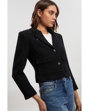 Karen Millen Textured Tweed Cropped Tailored Jacket - Blue