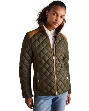 Joules Braemar Luxe Showerproof Diamond Quilted Coat - Brown