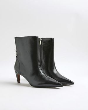 River Island Boots Point Toe Kitten Heel Pu - Black