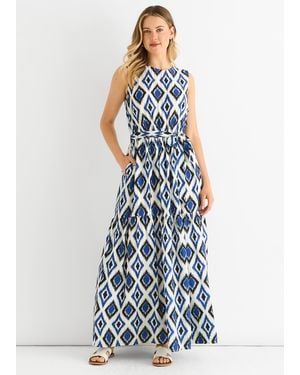 Gini London Geo Print Elasticated Waist Midaxi Dress - Blue