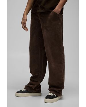 BoohooMAN Fixed Waist Relaxed Fit Carpenter Heavyweight Suede Trousers - Black