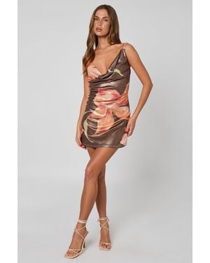 Urban Bliss Floral Lurex Cowl Mini Dress - Brown