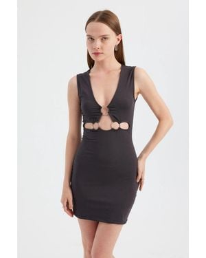 Hiccup V-Neck Cut-Out Bodycon Mini Dress - Blue