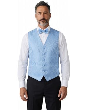 TruClothing Paisley Floral 3 Piece Waistcoat Bow Tie Hankie Set - Blue