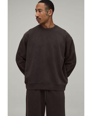 BoohooMAN Oversized Premium 480Gsm Washed Sweatshirt - Grey