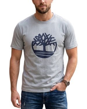Timberland T Shirts Kennebec River Tree Logo Crew Neck Pullover Summer Top - Grey