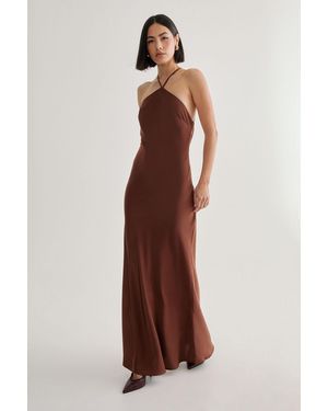 Nasty Gal Satin Halter Neck Cowl Back Maxi Dress - Brown