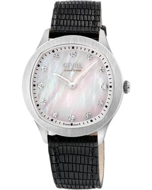 Gevril Morcote Swiss Diamond Watch Mop, Genuine Italian Leather - Black