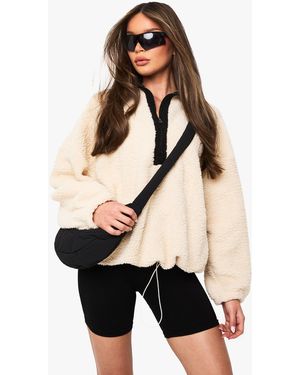 Boohoo Detail Half Zip Oversized Borg Sweatshirt - Black