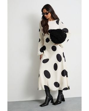Warehouse Polka Dot Scoop Back Long Sleeve Maxi Dress - White
