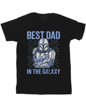 Star Wars Mandalorian Best Dad Galaxy T-Shirt Cotton - Black