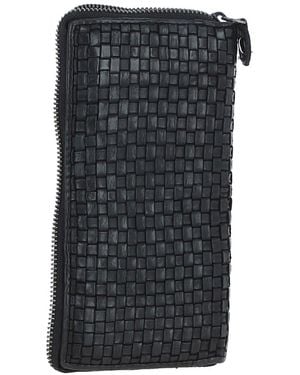 Ashwood Leather Vintage Woven Zip Around Large 10 Card Coin Note Purse - Black
