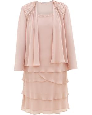 Gina Bacconi Camira Lace Shoulder Bead Tier Jacket Dress - Pink