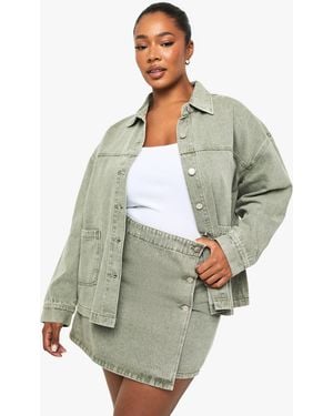 Boohoo Plus Washed Denim Skirt - Green