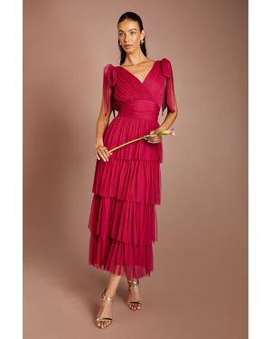 Oasis Tie Shoulder Tiered Mesh Bridesmaid Midi Dress