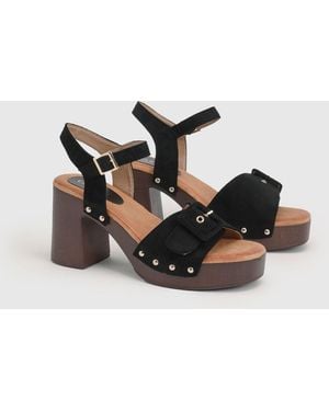Oasis Regina Faux Suede Buckle Detail High Block Heel Platform Sandals - Black