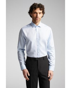 Alexandre Silver Label Egyptian Cotton Tailored Fit Texture Single Cuff Cutaway Collar Shirt - White