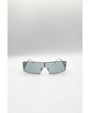 SVNX Retangle Flattop Metal Sunglasses - Blue