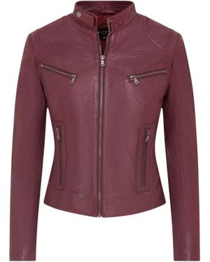 Infinity Leather Slim-Fit Biker Jacket-Maldon Lamb Leather - Purple