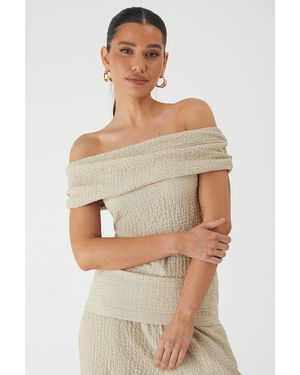 MissPap Crinkle Textured Off Shoulder Top - Natural