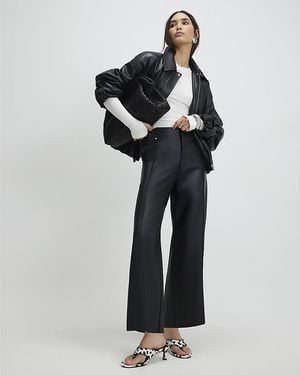 River Island Cropped Trousers Faux Leather Pu - Black