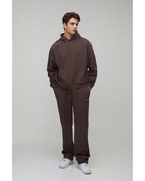 BoohooMAN Oversized Boxy Waffle Hooded Tracksuit - Brown