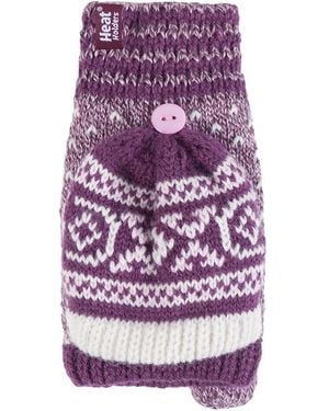 Heat Holders Ladies Warm Fairisle Patterned Thermal Fingerless Converter Gloves - Purple