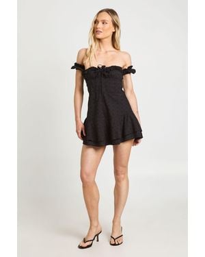 Boohoo Petite Broderie Bardot Ruffle Hem Mini Dress - Black