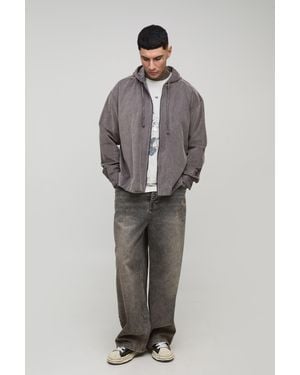 BoohooMAN Tall Washed Cord Boxy Oversized Hoodie - Grey