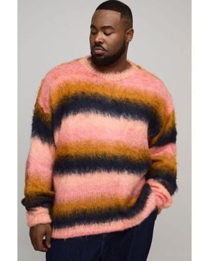 BoohooMAN Plus Boxy Oversized Brushed Stripe Knitted Jumper - Orange