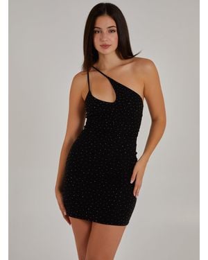 Pink Vanilla Cut Out Rhinestone Bodycon Dress - Black