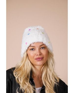 SVNX Fluffy Beanie With Multicolour Buttons - Pink